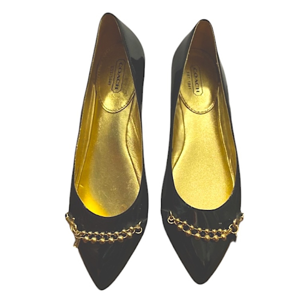 NWOT Coach Black Patent Gold Hardware Pointed Toe Flats Size 6B